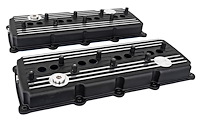 Cast Aluminum Valve Covers for 5.7L, 6.1L, 6.4L Gen III Hemi Engines [Black Finish, Finned]