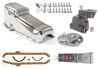 Finned Aluminum Oil Pan Kit for 1955-1979 Small Block Chevy (Driver Side Dipstick)