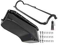 Stock Replacement Oil Pan Kit for 1986-2002 Chevy 305, 350 ci. Engines w/Right Hand Dip Stick & 1-Piece Rear Main Seal [Black]