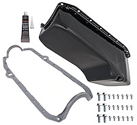 Stock Replacement Oil Pan Kit for 1980-1985 Chevy Small Block Engines w/Right Hand Dip Stick & 2-Piece Rear Main Seal [Black]