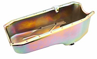 Stock Replacement Oil Pan for 1980-1985 Chevy Small Block Engines w/Right Hand Dip Stick & 2-Piece Rear Main Seal [Gold Zinc]