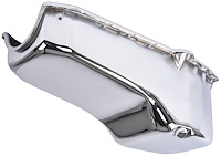 Stock Replacement Oil Pan for 1955-1979 Chevy Small Block Engines w/Left Hand Dip Stick & 2-Piece Rear Main Seal [Chrome]