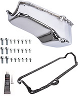 Stock Replacement Oil Pan Kit for 1955-1979 Chevy Small Block Engines w/Left Hand Dip Stick & 2-Piece Rear Main Seal [Chrome]