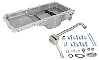 Retrofit Oil Pan for GM LS Series Turbo Engine Swaps with 1/2 NPT Turbo Oil Drain Back Ports [Cast Aluminum, Satin]
