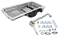 Retrofit Oil Pan for GM LS Series Turbo Engine Swaps with 1/2 NPT Turbo Oil Drain Back Ports [Cast Aluminum, Black]