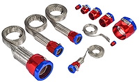 Braided Hose Sleeving Kit with Clamps [Red and Blue Anodized Hose Clamp Covers]