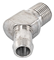 Stainless Steel Heater Hose Fitting, 45-Degree [5/8 in. Hose Barb x 1 3/4 in. L x 1/2 in. NPT]