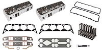 Small Block Chevy Aluminum Cylinder Head Kit [Hydraulic Flat Tappet Cam, 205 cc Intake Ports, Straight Spark Plug Style]