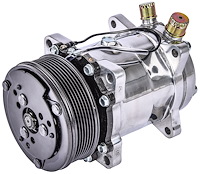 SD508 Air Conditioner Compressor w/7-Groove Serpentine Pulley [Polished Finish]