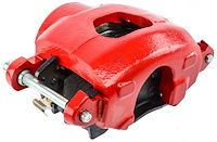 Large GM Front Disc Brake Caliper with D52 Pads, Right/Passenger Side, Red Powder Coat [NEW]