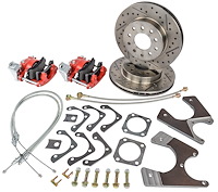 GM 10/12 Bolt Rear Disc Brake Conversion Kit for Select 1968-1974 GM Models [Premium Kit with E-Brake & Red Calipers]