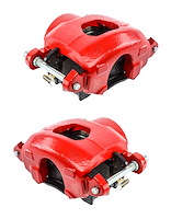 Large GM Front Disc Brake Caliper Set with D52 Pads, Left/Driver & Right/Passenger Side, Red Powder Coat [NEW]