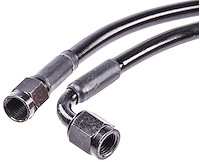 Black Coated Brake Hose [-3 AN, Straight Female to 90 degree Female, 18 in. Length]