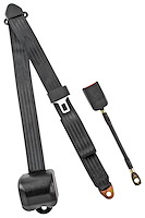 3-Point Retractable Seat Belt, Black with Euro End-Button Latch [Sleeve/Cable Length: 12 in.]