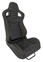 Racing High Back Sport Seat, Black Leather w/Yellow Diamond Stitched Bolsters & Carbon Fiber Look Backing [Left/Driver Side]