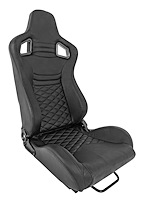 Racing High Back Sport Seat, Black Leather w/Black Diamond Stitched Center Panels & Black Vinyl Backing [Left/Driver Side]