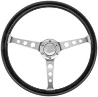 Classic Tri-Hole 3-Spoke Steering Wheel, Brushed Aluminum Spokes w/Black Rubber Grip [15 in. Diameter]