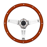 Classic Wood Grain Steering Wheel, Chrome Slotted 3-Spoke [15 in. Diameter]