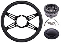 Black Billet Aluminum 14 in. Steering Wheel kit [4-Spoke Design]