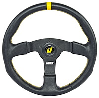 Premium Racing Steering Wheel, Black 3-Spoke with Black Wrap [13 1/2 in. Dia.]