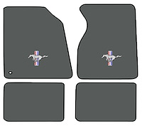 Molded Cut Pile Floor Mats for 1994-2004 Ford Mustang [Silver Running Pony Logo, 4-Piece, Ebony]