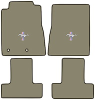 Molded Cut Pile Floor Mats for 2010-2014 Ford Mustang [Silver Running Pony Logo, 4-Piece, Medium Sand Gray/Neutral]