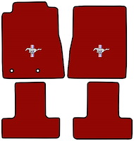 Molded Cut Pile Floor Mats for 2010-2014 Ford Mustang [Silver Running Pony Logo, 4-Piece, Firethorn/Medium Red]
