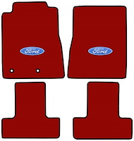 Molded Cut Pile Floor Mats for 2010-2014 Ford Mustang [Ford In Oval Logo, 4-Piece, Firethorn/Medium Red]