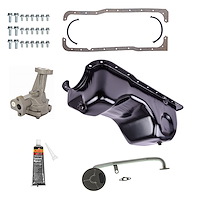 Stock-Style Replacement Oil Pan Kit for 1979-1995 Ford Mustang 5.0L w/o Low Oil Level Sensor Port [Black]