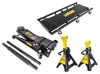3-Ton Low-Profile Professional Floor Jack Kit with 3-Ton Capacity Jack Stands and Lo Boy Creeper