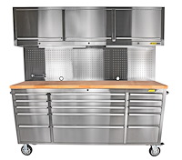 72 in. 15-Drawer Rolling Tool Cabinet with Upper Storage [Stainless Steel]