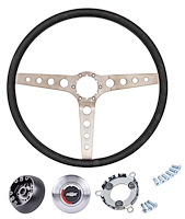 3-Spoke Steering Wheel Kit Fits Select 1960-1975 Chevy/GMC Trucks, 1969-1972 GM Cars [Round Holes, Black Grip/Hub]