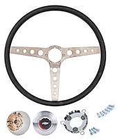3-Spoke Steering Wheel Kit Fits Select 1960-1975 GM Trucks, 1969-1972 GM Cars [Round Holes, Black Grip, Chrome Hub]