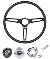 Black 3-Spoke Steering Wheel Kit Fits Select 1960-1975 GM Trucks, 1969-1972 GM Cars [Stainless Steel Outer Ring, Black Grip/Hub]