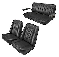 Low Back Front Buckets/Rear Bench Seat Upholstery W/O Seat Belt Cutouts for 1973-1987 Chevy/GMC Blazer [Black, Black]