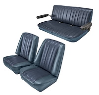 Low Back Front Buckets/Rear Bench Seat Upholstery W/O Seat Belt Cutouts for 1973-1987 Chevy Blazer/GMC Jimmy [Medium Blue, Blue]