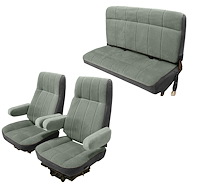Front Buckets and Rear Bench Seat Upholstery for 1980-1986 Ford Bronco [Black Encore Trim, Silver Regal Inserts]