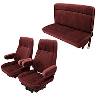 Front Buckets and Rear Bench Seat Upholstery for 1980-1986 Ford Bronco [Burgundy Encore Trim, Burgundy Regal Inserts]