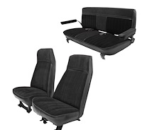 High Back Front Buckets/Rear Bench Seat Upholstery w/o Seat Belt Cutouts for 1973-1987 Chevy Blazer/GMC Jimmy [Black, Black]