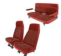 High Back Front Buckets/Rear Bench Seat Upholstery w/o Cutouts for 1973-1987 Chevy Blazer/GMC Jimmy [Firethorne Red, Red]