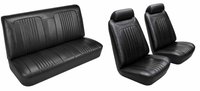 Front Bucket & Rear Bench Seat Upholstery Kit for 1971-1972 Chevy Chevelle, Coupe, Hardtop [Madrid Grain Vinyl Black]