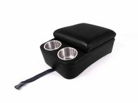 Deluxe Bench Seat Console with Brushed Stainless Steel Cup Holders and Storage Compartment [Black, Seville Grain Vinyl]