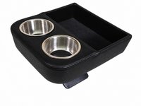 Deluxe Custom Shorty Floor Console with Stainless Steel Cup Holders and Storage Tray [Black, Madrid Grain Vinyl]