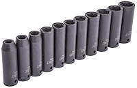 Deep Well Impact Socket Set, 1/2 in. Drive [Metric 11-Piece]