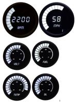 Digital LED Bar Graph 6-Gauge Set with Black Bezel [White]