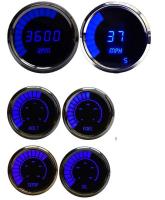 Digital LED Bar Graph 6-Gauge Set with Chrome Bezel [Blue]