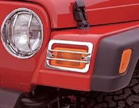 EURO FRONT LIGHT COVER KIT 6 PC SET STAINLESS 97-06 JEEP WRANGLER