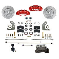 RFC2005-C05X MaxGrip Lite 4-Piston Manual Front Brake Conversion Kit w/Drilled Rotors, Adjustable Proportion Valve, Red Calipers