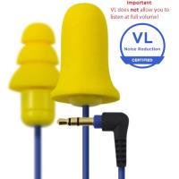 Contractor VL Earplug Headphones Yellow Earbuds and Blue Cord with Interchangeable Yellow Foam and Silicone Earplugs
