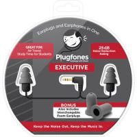 Executive Earplug Headphones Black Earbuds and Cord with Interchangeable Grey Foam and Silicone Earplugs